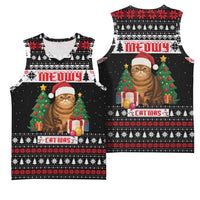Meowy Catmas Basketball Jersey with Tabby Cat Santa Hat and Christmas Tree Gift Pattern Design - Wonder Print Shop