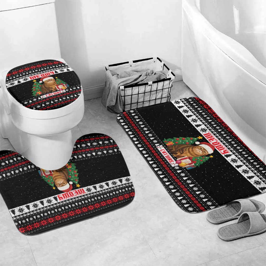 Meowy Catmas Bathroom Set with Tabby Cat Santa Hat and Christmas Tree Gift Pattern Design - Wonder Print Shop