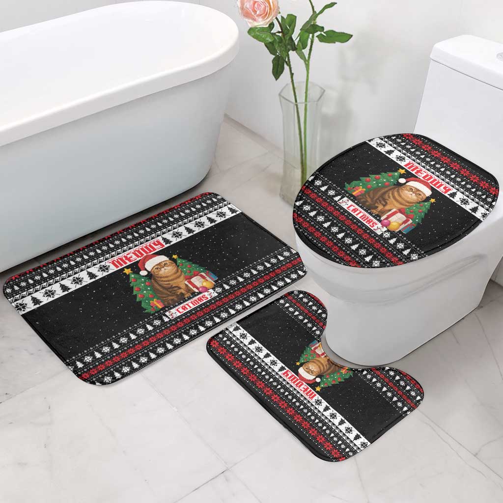 Meowy Catmas Bathroom Set with Tabby Cat Santa Hat and Christmas Tree Gift Pattern Design - Wonder Print Shop