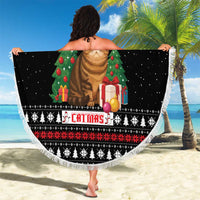 Meowy Catmas Beach Blanket with Tabby Cat Santa Hat and Christmas Tree Gift Pattern Design - Wonder Print Shop