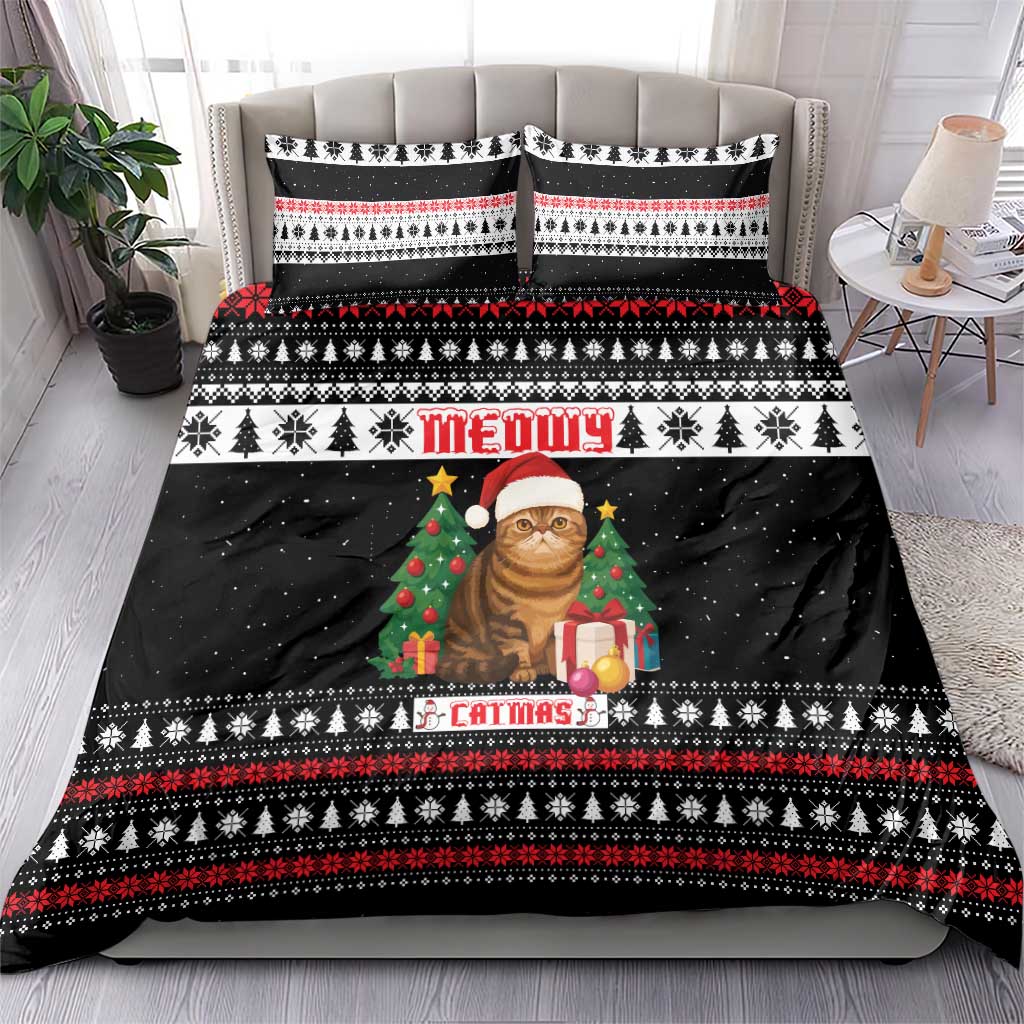 Meowy Catmas Bedding Set with Tabby Cat Santa Hat and Christmas Tree Gift Pattern Design - Wonder Print Shop