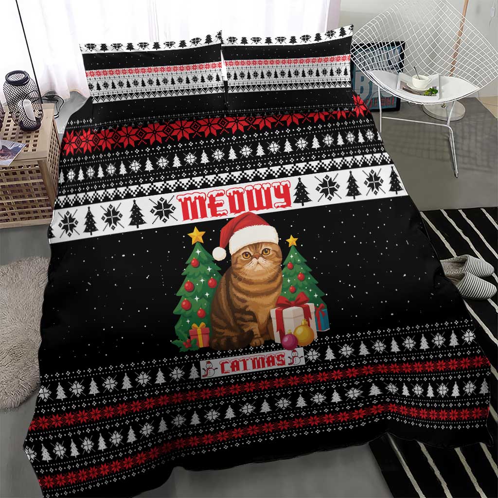 Meowy Catmas Bedding Set with Tabby Cat Santa Hat and Christmas Tree Gift Pattern Design - Wonder Print Shop