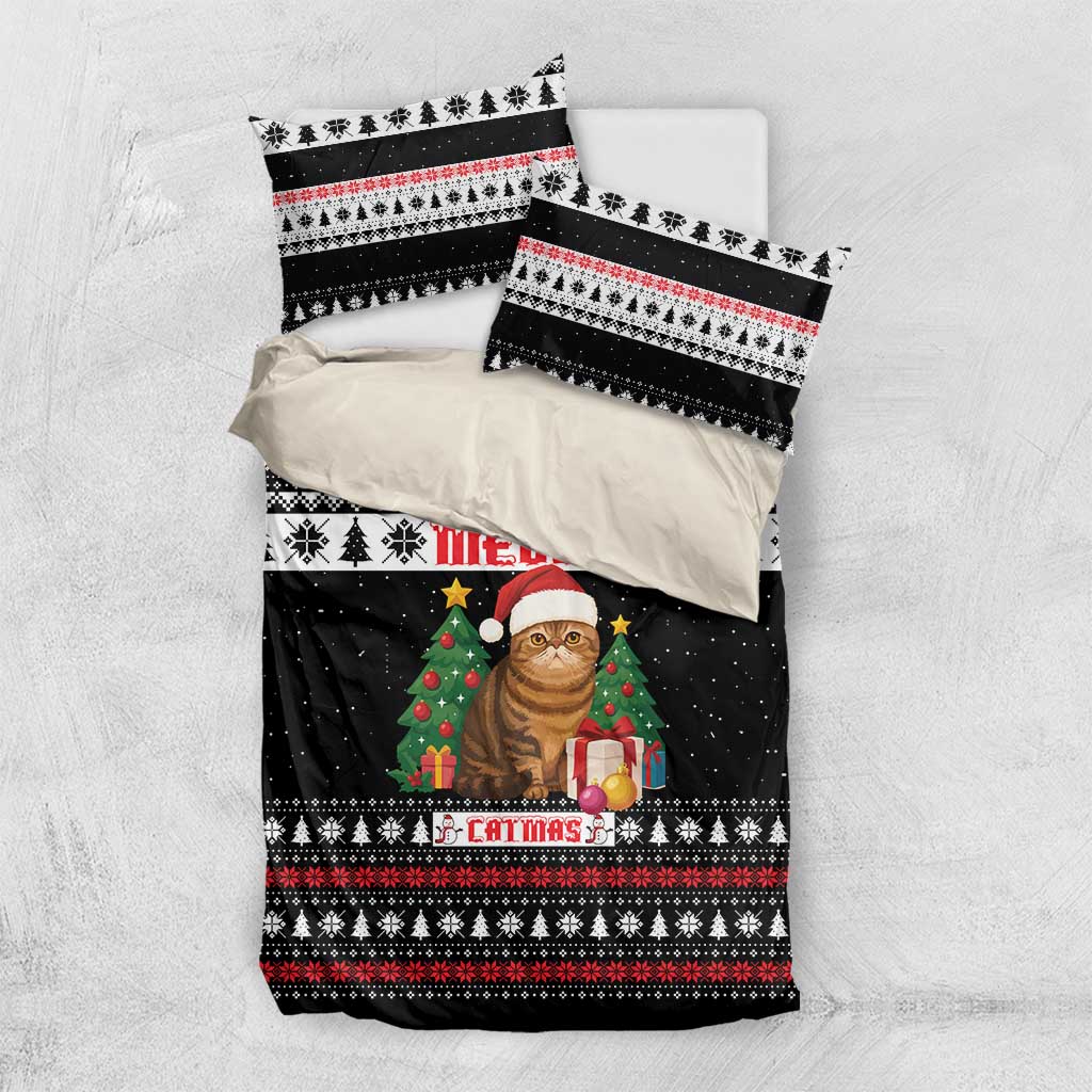 Meowy Catmas Bedding Set with Tabby Cat Santa Hat and Christmas Tree Gift Pattern Design - Wonder Print Shop