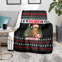 Meowy Catmas Blanket with Tabby Cat Santa Hat and Christmas Tree Gift Pattern Design - Wonder Print Shop