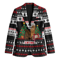 Meowy Catmas Blazer with Tabby Cat Santa Hat and Christmas Tree Gift Pattern Design - Wonder Print Shop