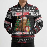 Meowy Catmas Bomber Puffer Jacket with Tabby Cat Santa Hat and Christmas Tree Gift Pattern Design - Wonder Print Shop