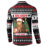Meowy Catmas Button Sweatshirt with Tabby Cat Santa Hat and Christmas Tree Gift Pattern Design - Wonder Print Shop