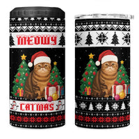 Meowy Catmas 4 in 1 Can Cooler Tumbler with Tabby Cat Santa Hat and Christmas Tree Gift Pattern Design - Wonder Print Shop