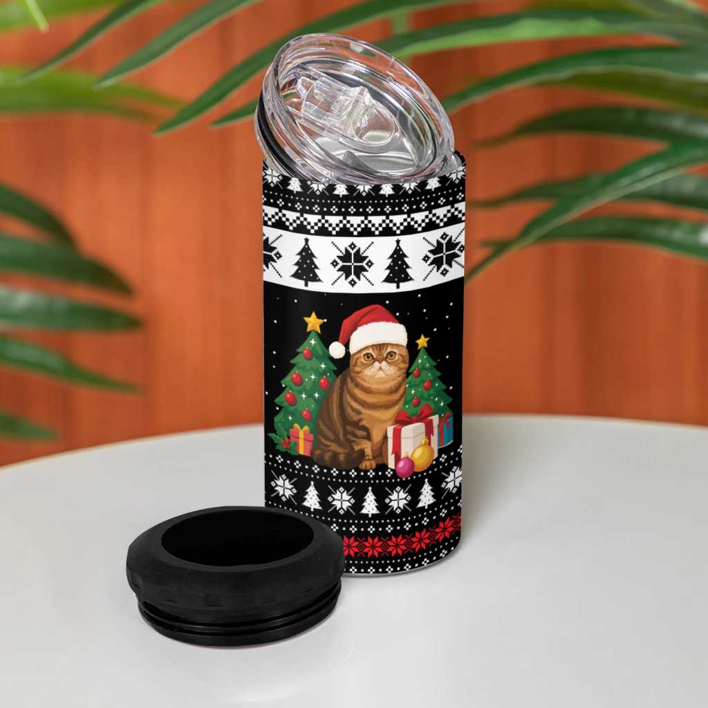 Meowy Catmas 4 in 1 Can Cooler Tumbler with Tabby Cat Santa Hat and Christmas Tree Gift Pattern Design - Wonder Print Shop