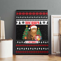 Meowy Catmas Canvas Wall Art with Tabby Cat Santa Hat and Christmas Tree Gift Pattern Design - Wonder Print Shop