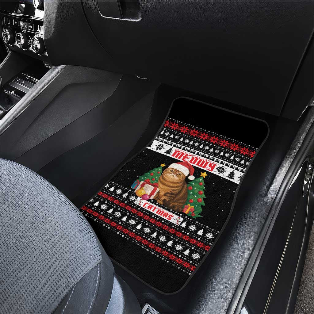 Meowy Catmas Car Mats with Tabby Cat Santa Hat and Christmas Tree Gift Pattern Design - Wonder Print Shop