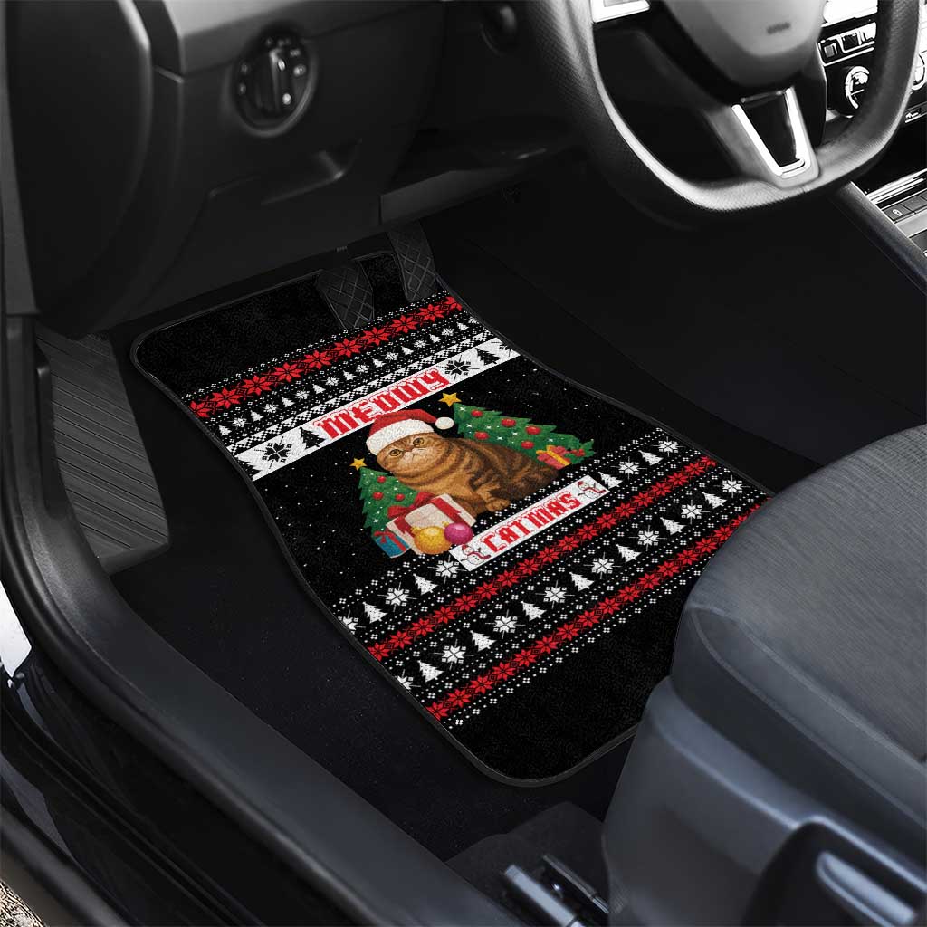 Meowy Catmas Car Mats with Tabby Cat Santa Hat and Christmas Tree Gift Pattern Design - Wonder Print Shop