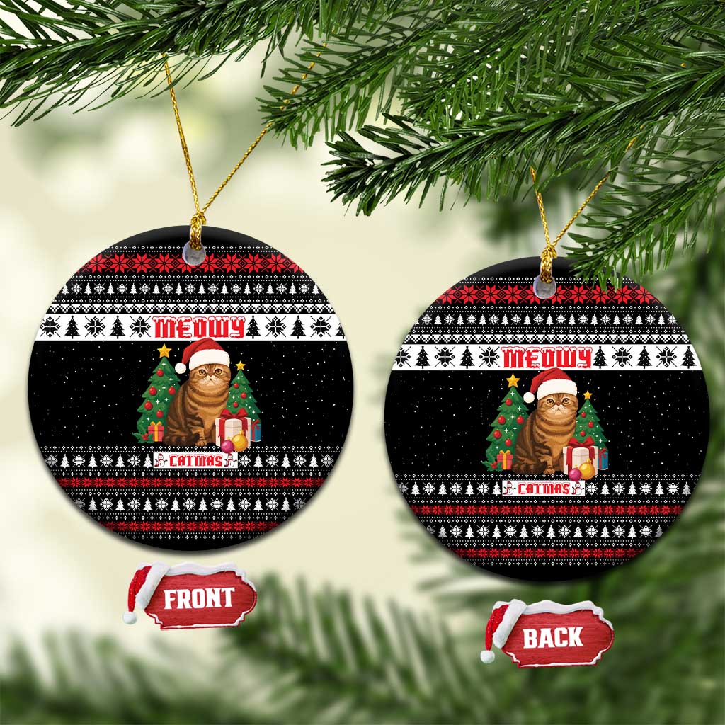 Meowy Catmas Ceramic Ornament with Tabby Cat Santa Hat and Christmas Tree Gift Pattern Design - Wonder Print Shop