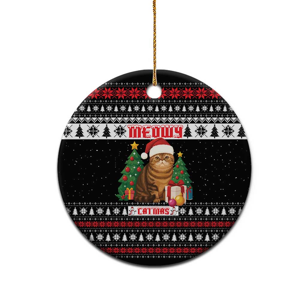 Meowy Catmas Ceramic Ornament with Tabby Cat Santa Hat and Christmas Tree Gift Pattern Design - Wonder Print Shop