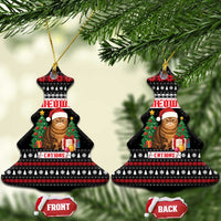 Meowy Catmas Ceramic Ornament with Tabby Cat Santa Hat and Christmas Tree Gift Pattern Design - Wonder Print Shop