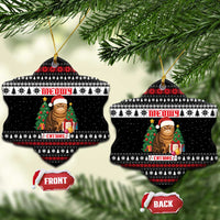 Meowy Catmas Ceramic Ornament with Tabby Cat Santa Hat and Christmas Tree Gift Pattern Design - Wonder Print Shop
