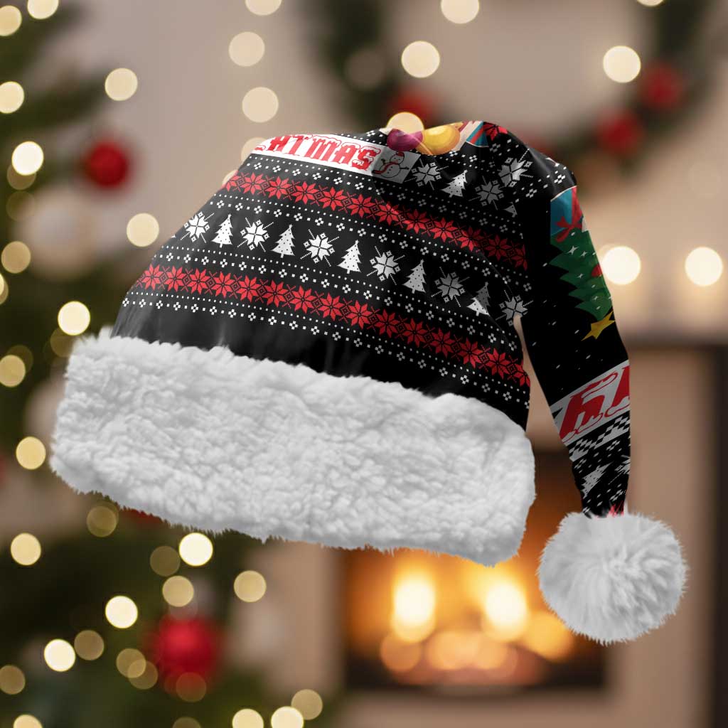 Meowy Catmas Christmas Santa Hat with Tabby Cat Santa Hat and Christmas Tree Gift Pattern Design - Wonder Print Shop