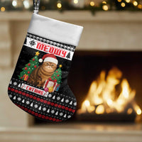 Meowy Catmas Christmas Stocking with Tabby Cat Santa Hat and Christmas Tree Gift Pattern Design - Wonder Print Shop