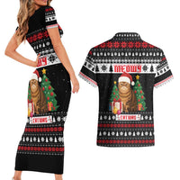 Meowy Catmas Couples Matching Short Sleeve Bodycon Dress and Hawaiian Shirt with Tabby Cat Santa Hat and Christmas Tree Gift Pattern Design - Wonder Print Shop