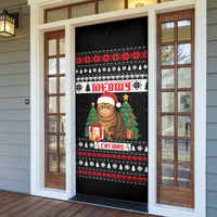 Meowy Catmas Door Cover with Tabby Cat Santa Hat and Christmas Tree Gift Pattern Design - Wonder Print Shop