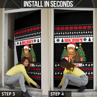 Meowy Catmas Door Cover with Tabby Cat Santa Hat and Christmas Tree Gift Pattern Design - Wonder Print Shop