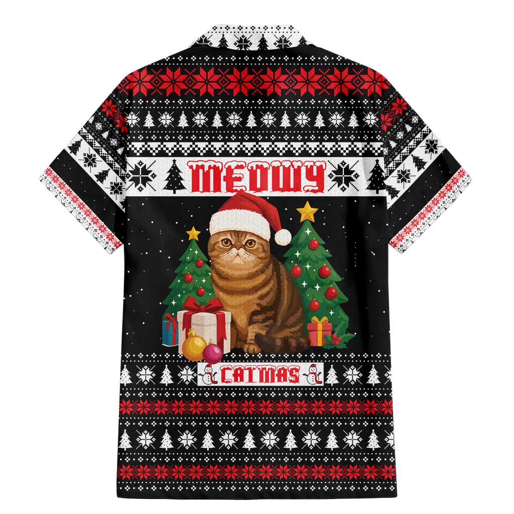 Meowy Catmas Family Matching Mermaid Dress and Hawaiian Shirt with Tabby Cat Santa Hat and Christmas Tree Gift Pattern Design - Wonder Print Shop