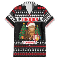 Meowy Catmas Family Matching Off The Shoulder Long Sleeve Dress and Hawaiian Shirt with Tabby Cat Santa Hat and Christmas Tree Gift Pattern Design - Wonder Print Shop