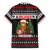 Meowy Catmas Family Matching Off The Shoulder Long Sleeve Dress and Hawaiian Shirt with Tabby Cat Santa Hat and Christmas Tree Gift Pattern Design - Wonder Print Shop