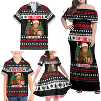 Meowy Catmas Family Matching Off Shoulder Maxi Dress and Hawaiian Shirt with Tabby Cat Santa Hat and Christmas Tree Gift Pattern Design - Wonder Print Shop