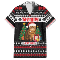 Meowy Catmas Family Matching Off Shoulder Short Dress and Hawaiian Shirt with Tabby Cat Santa Hat and Christmas Tree Gift Pattern Design - Wonder Print Shop
