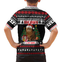 Meowy Catmas Family Matching Puletasi and Hawaiian Shirt with Tabby Cat Santa Hat and Christmas Tree Gift Pattern Design - Wonder Print Shop