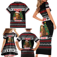 Meowy Catmas Family Matching Short Sleeve Bodycon Dress and Hawaiian Shirt with Tabby Cat Santa Hat and Christmas Tree Gift Pattern Design - Wonder Print Shop