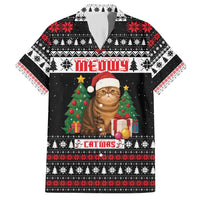 Meowy Catmas Family Matching Short Sleeve Bodycon Dress and Hawaiian Shirt with Tabby Cat Santa Hat and Christmas Tree Gift Pattern Design - Wonder Print Shop