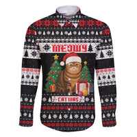 Meowy Catmas Family Matching Short Sleeve Bodycon Dress and Hawaiian Shirt with Tabby Cat Santa Hat and Christmas Tree Gift Pattern Design - Wonder Print Shop