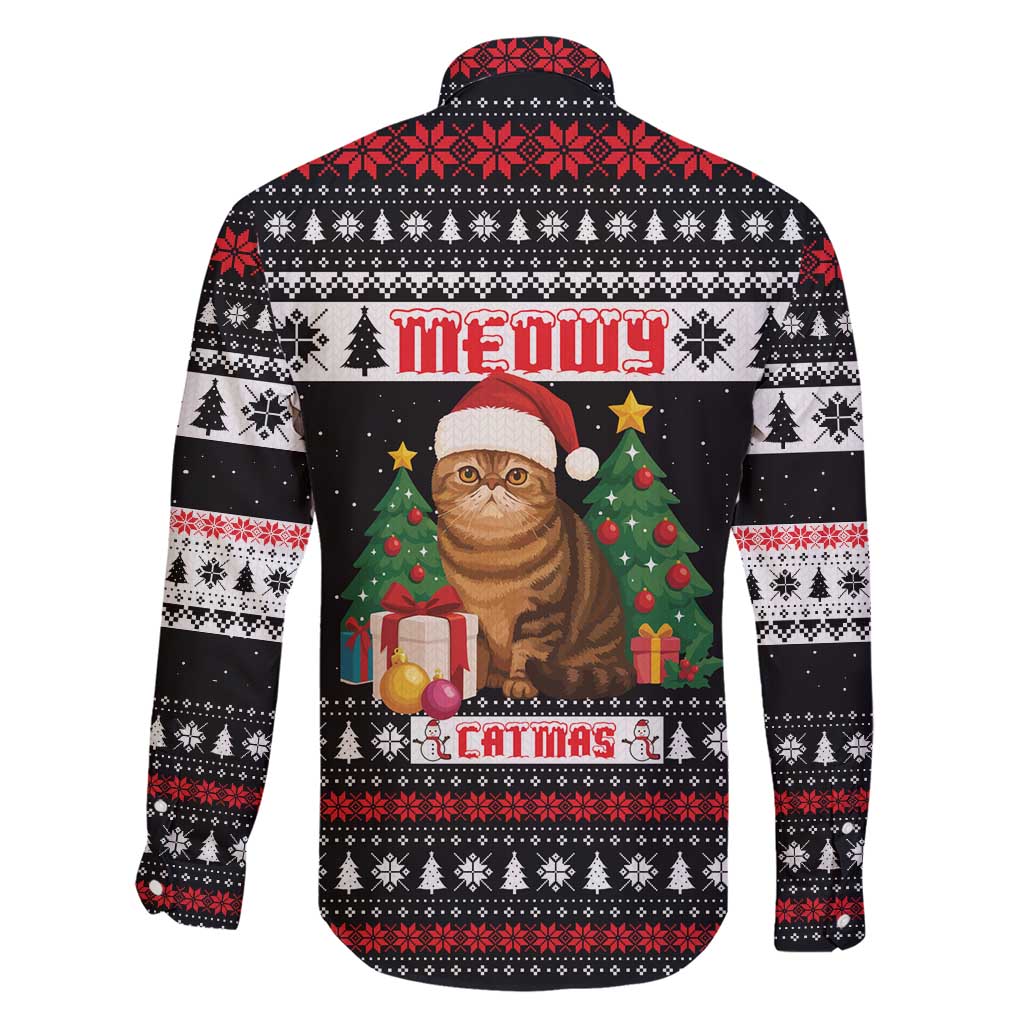 Meowy Catmas Family Matching Short Sleeve Bodycon Dress and Hawaiian Shirt with Tabby Cat Santa Hat and Christmas Tree Gift Pattern Design - Wonder Print Shop