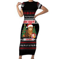 Meowy Catmas Family Matching Short Sleeve Bodycon Dress and Hawaiian Shirt with Tabby Cat Santa Hat and Christmas Tree Gift Pattern Design - Wonder Print Shop