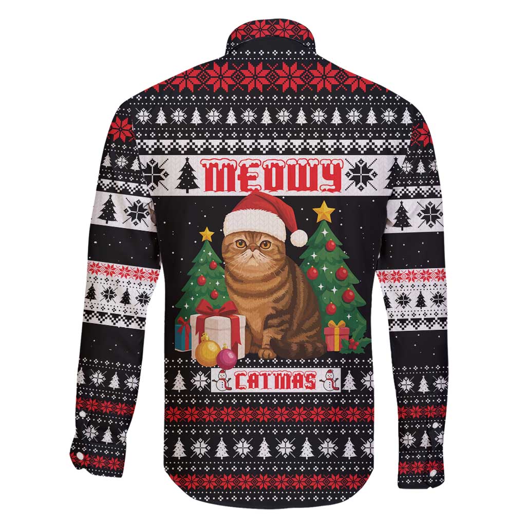 Meowy Catmas Family Matching Summer Maxi Dress and Hawaiian Shirt with Tabby Cat Santa Hat and Christmas Tree Gift Pattern Design - Wonder Print Shop