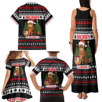 Meowy Catmas Family Matching Tank Maxi Dress and Hawaiian Shirt with Tabby Cat Santa Hat and Christmas Tree Gift Pattern Design - Wonder Print Shop