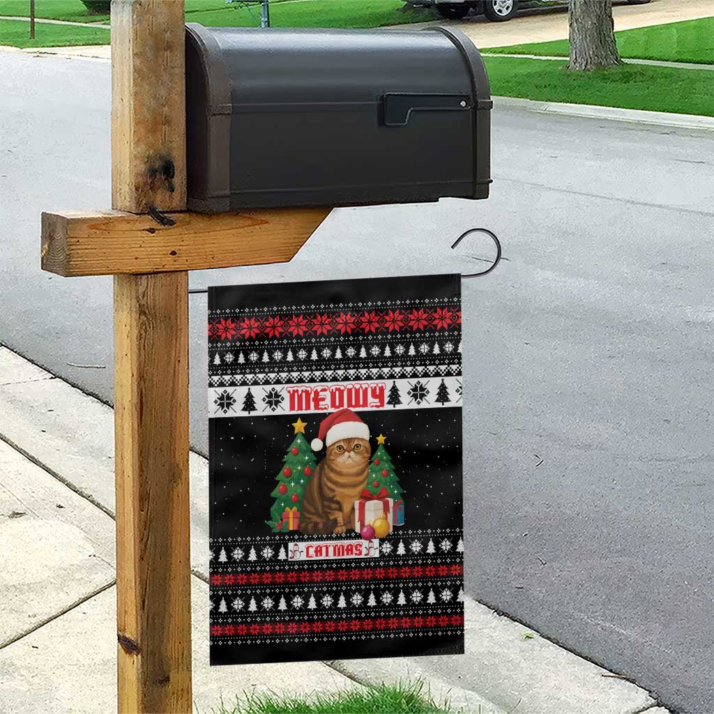 Meowy Catmas Garden Flag with Tabby Cat Santa Hat and Christmas Tree Gift Pattern Design - Wonder Print Shop