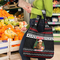 Meowy Catmas Grocery Bag with Tabby Cat Santa Hat and Christmas Tree Gift Pattern Design - Wonder Print Shop
