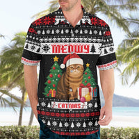 Meowy Catmas Hawaiian Shirt with Tabby Cat Santa Hat and Christmas Tree Gift Pattern Design - Wonder Print Shop