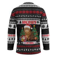 Meowy Catmas Hockey Jersey with Tabby Cat Santa Hat and Christmas Tree Gift Pattern Design - Wonder Print Shop