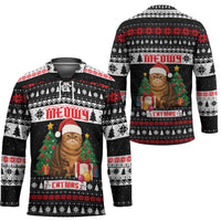 Meowy Catmas Hockey Jersey with Tabby Cat Santa Hat and Christmas Tree Gift Pattern Design - Wonder Print Shop