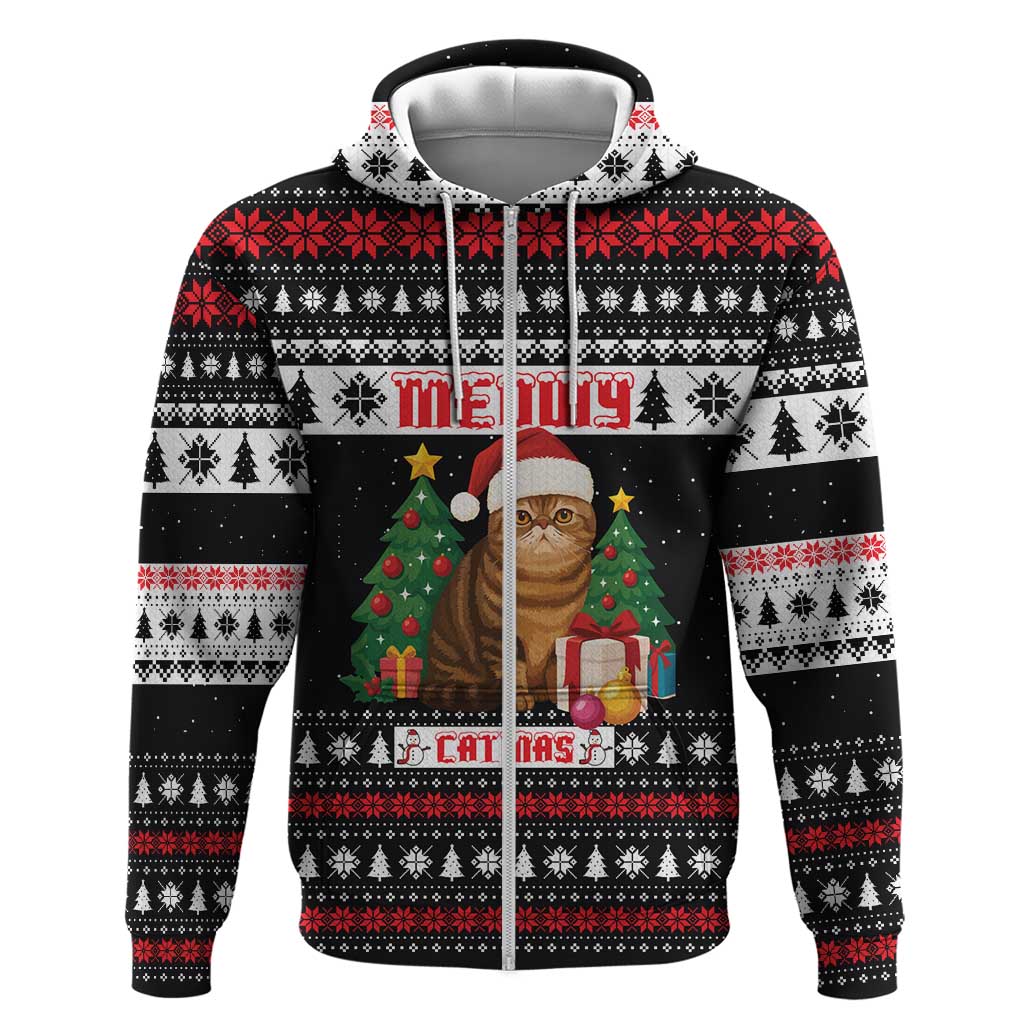 Meowy Catmas Hoodie with Tabby Cat Santa Hat and Christmas Tree Gift Pattern Design - Wonder Print Shop