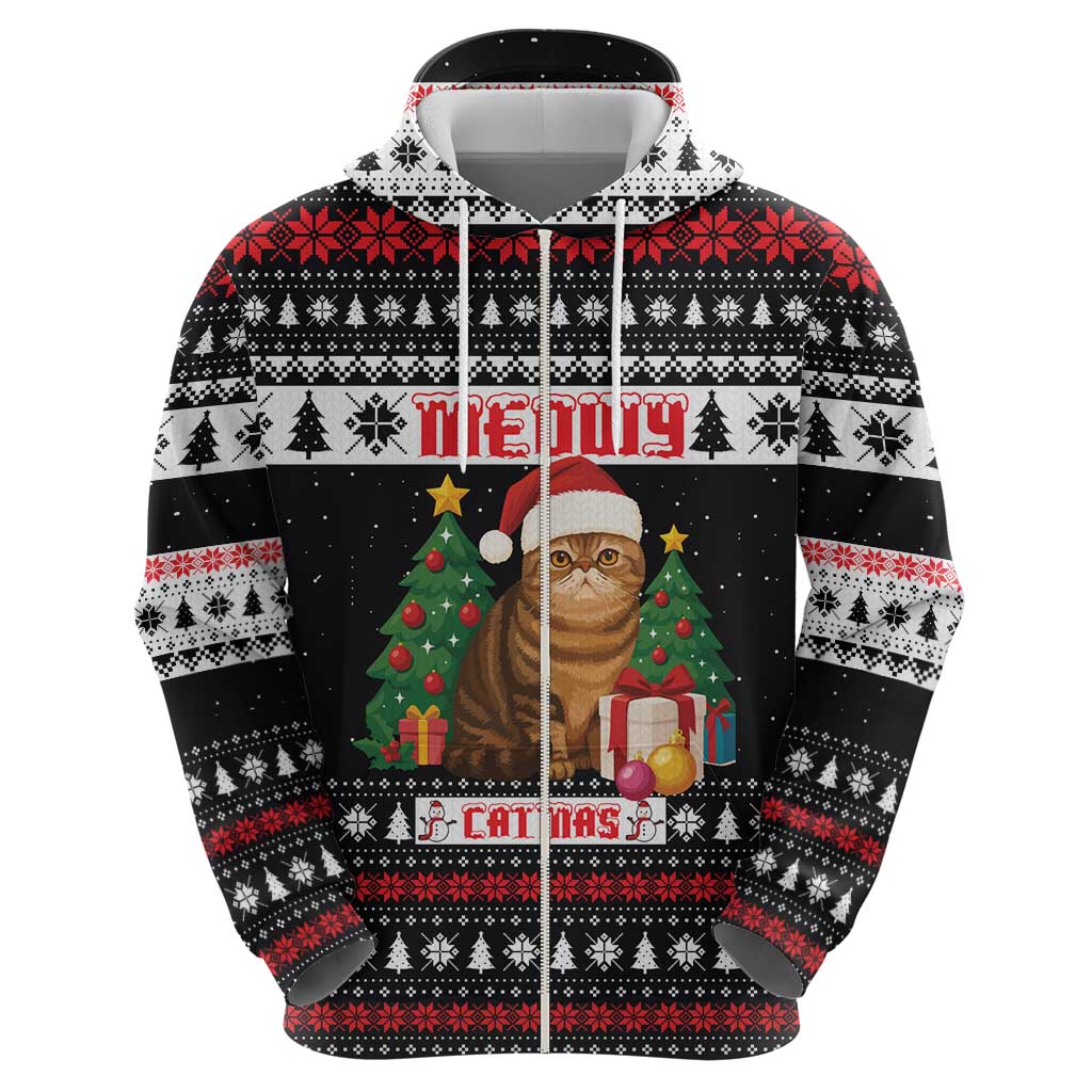 Meowy Catmas Hoodie with Tabby Cat Santa Hat and Christmas Tree Gift Pattern Design - Wonder Print Shop