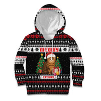 Meowy Catmas Kid Hoodie with Tabby Cat Santa Hat and Christmas Tree Gift Pattern Design - Wonder Print Shop