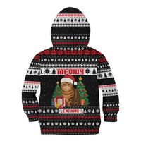 Meowy Catmas Kid Hoodie with Tabby Cat Santa Hat and Christmas Tree Gift Pattern Design - Wonder Print Shop