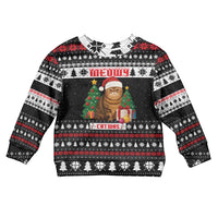 Meowy Catmas Kid Ugly Christmas Sweater with Tabby Cat Santa Hat and Christmas Tree Gift Pattern Design - Wonder Print Shop