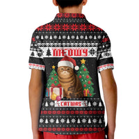 Meowy Catmas Kid Polo Shirt with Tabby Cat Santa Hat and Christmas Tree Gift Pattern Design - Wonder Print Shop