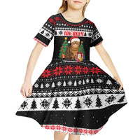 Meowy Catmas Kid Short Sleeve Dress with Tabby Cat Santa Hat and Christmas Tree Gift Pattern Design - Wonder Print Shop